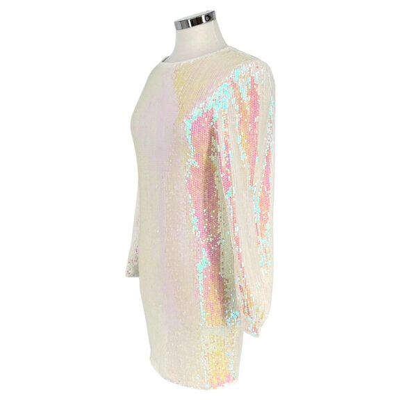 Allegra K Iridescent Sequin Long Sleeve Mini Dress White Size Medium NWT - Picture 7 of 15